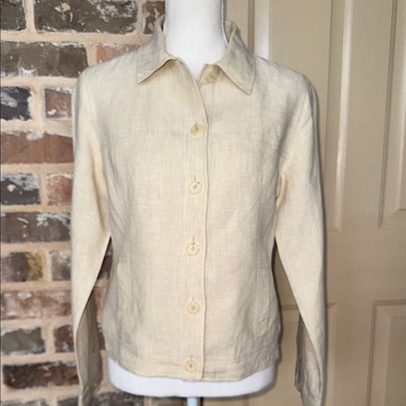 Magaschoni Linen Cropped Button-Front Jacket Shirt Pale Cream Yellow Lined Sz 6 - Picture 1 of 14
